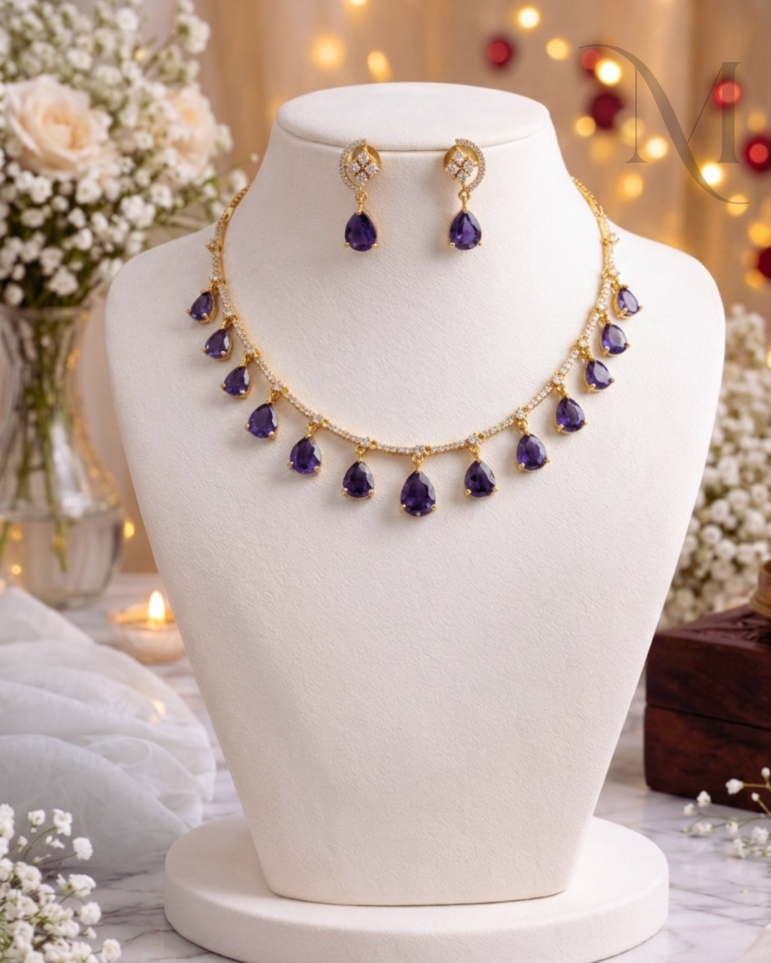 Ira Purple Drop Necklace Set